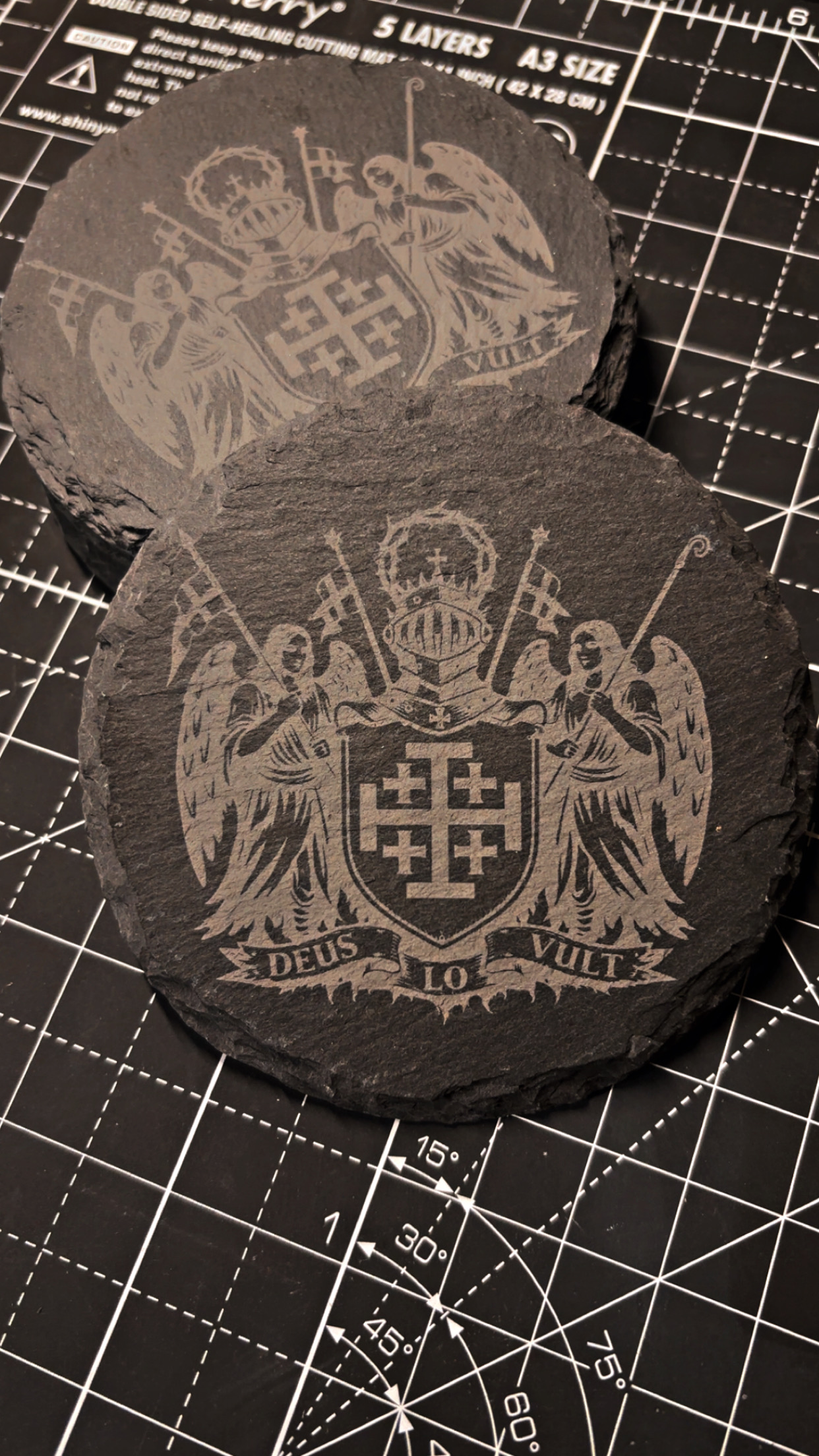Deus Vult slate coaster